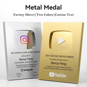 Plaque personnalisée style <span class=keywords><strong>YouTube</strong></span> pour créateurs, en métal or/argent, avec logo personnalisé, récompense pour reconnaissance des étapes importantes sur les réseaux sociaux, cadeaux - Product Image 3