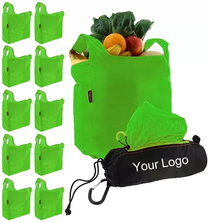 Dichos Polyester 5/10 Foldable Shopping Tote Bags Inside Compact Pod With Carry Clip Nylon Reusable Grocery Bag Heavy Duty