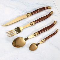 Service de table Laguiole rétro de luxe, style américain, en acier inoxydable, incrustation dorée, passe au lave-vaisselle, couteau à steak, fourchette, cuillère à soupe
