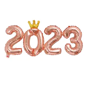 16 ''الفضة الذهب بالونات بوليستر 2023 عدد فويل ألومنيوم بالونات الذهب تاج 2023 سنة جديدة سعيدة حزب بالون ل حزب