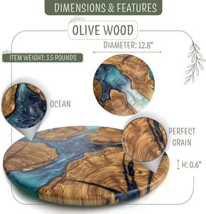<span class=keywords><strong>Planche</strong></span> à découper en bois d'olivier et résine, design en bois époxy, forme circulaire, thème océan, <span class=keywords><strong>planche</strong></span> à charcuterie pour fromage, pizza - Product Image 2