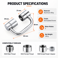 Rallonge de Robinet Pivotante en Alliage d'Aluminium en Forme de U, Aérateur Rotatif à Double Mode pour Lavabo