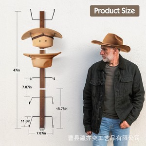 Porte-chapeaux mural en bois, organisateur de rangement à 3 niveaux en bois massif pour chapeaux de cowboy, casquettes de baseball, style rétro - Product Image 4