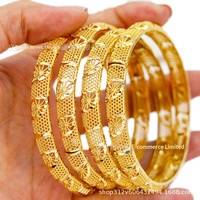 Pulsera de Cobre para Mujer de 24K, Estilo Dubái, Brazalete de Novia Dorado a la Moda Etíope, Regalo de Joyería