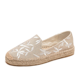 Espadrilles pour femmes avec broderie de feuilles, <span class=keywords><strong>plateforme</strong></span>, semelle épaisse, chaussures décontractées à enfiler, espadrilles bohèmes en toile pour femmes - Product Image 3