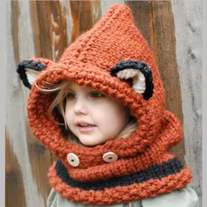 Musim Dingin Anak-anak Fox Hat Syal Bayi Wol Merajut Topi Tenunan Tangan Anak Laki-laki Anak Perempuan Hangat Telinga Perlindungan Cape Topi Hewan Coif Hood Syal R0896