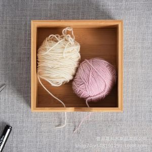 Bamboo Yarn Bowl With Crochet Holes <b>Wool</b> Ball Holder Storage Box For Knitting <b>Craft</b> Desktop Organizer - Product Image 2