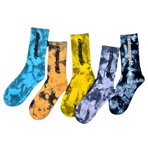 Calcetines de tubo con estampado personalizado, calcetín deportivo de baloncesto con letras coloridas a la moda, teñido anudado, en oferta