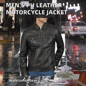 <b>Men's</b> Genuine Leather <b>Trucker</b> <b>Jacket</b> Vintage Winter Embroidered 2-way Zip Casual - Product Image 2