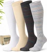 Chaussettes de compression graduée en viscose de bambou, hauteur genou, avec bande large et bout sans couture, pour infirmières, voyage, course et bureau
