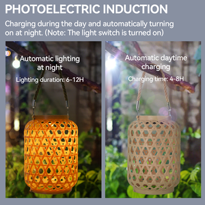 손잡이 태양 랜턴 야외 방수 모방 대나무 짠 야외 정원 장식 조명 마당 휴대용 태양 광 - Product Image 3