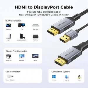 Cable <span class=keywords><strong>HDMI</strong></span> <span class=keywords><strong>a</strong></span> DP Unidireccional Mindpure con Alimentación USB, 4K 60Hz 2K 144Hz, Chip CS5801AN, para Laptop, Consola <span class=keywords><strong>a</strong></span> Monitor DP - Product Image 4