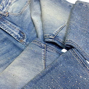 Vaqueros de mujer de cintura alta, corte de bota, estilo sexy urbano, vintage, lavados, 100% algodón, de tela gruesa, con pedrería de diseñador, pantalones de mezclilla. - Product Image 3