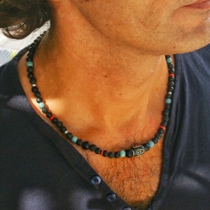 قلادة عصرية جديدة من أحجار الخرز الطبيعي المقلدة بنمط عرقي للرجال قلادة من حجر الترقوة بحبة التبت - Product Image 1