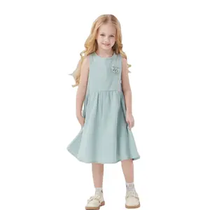 Girls Kids Wear Wholesale Girls Clothes Fashion Pure Cotton A-Line Skirt Sleeveless Girls Dresses