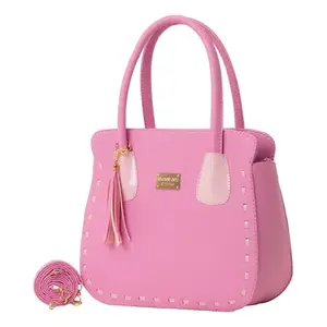Sac à main en cuir rose à pétales pour femme Fana Alessia M3790, sac fourre-tout décontracté avec pompon, sac de plage - Product Image 4