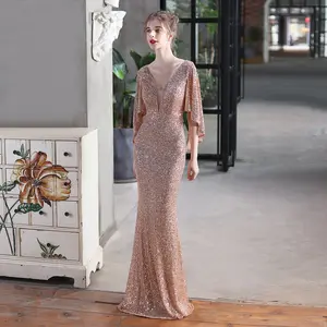 Bán Buôn Sang Trọng Sequin Evening Dresses Bùng Tay Áo Nàng Tiên Cá Áo Cho Phụ Nữ Bên Váy Dài