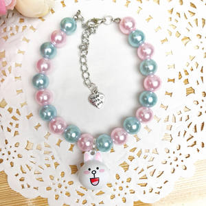 Lindo gato y <span class=keywords><strong>collar</strong></span> de perro pequeño <span class=keywords><strong>Collar</strong></span> con perla de dibujos animados campana de cobre decoración ajustable Cadena de cuentas proveedores de mascotas - Product Image 5
