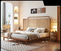 Lits en teck massif et rotin naturel OEM pour appartements, tailles Queen et King, meubles de maison classiques traditionnels, cadres en bois, lits en bois pour hôtels