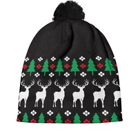 Bonnet tricoté personnalisé avec pompon motif sapin de Noël et renne, OEM ODM, vente en gros, pour adulte, printemps automne, fête, unisexe, chaud