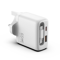 Cargador de Pared Retráctil Actualizado 2026 de 65W, Cargador de Teléfono Retráctil 3 en 1 con Cable Tipo C para iPhone y Serie Galaxy