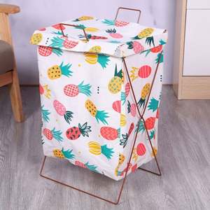 Panier à linge en acier inoxydable, panier à linge moderne gris en fer forgé, panier à linge pliable nordique avec couvercle - Product Image 5