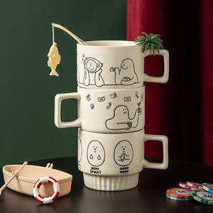 Mug en céramique mignon de style coréen avec poignée, motif de dessin animé, design empilable, pour mariage, usage domestique, tasse individuelle - Product Image 4