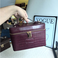Boîte de rangement pour maquillage multifonction grande capacité, en cuir PU motif crocodile, avec poignée, trousse de beauté