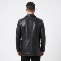 Blazer d'hiver formel en cuir véritable pour homme, revers cranté, simple boutonnage, coupe classique, noir, avec logo frontal, qualité supérieure