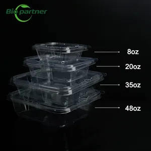 Conteneurs de boîte à fruits jetables carrés transparents à charnière à emporter inviolable plastique en ligne conteneur d'aliments pour animaux de compagnie de supermarché