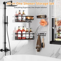 Étagère de Douche Murale Professionnelle en Acier Inoxydable Noir, Sans Perçage, Adhésive, Organisateur de Rangement pour Salle de Bain