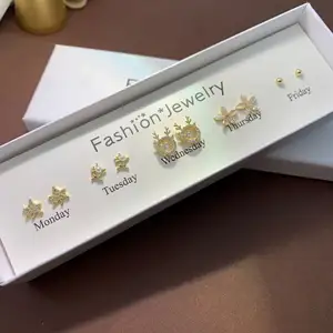 DAIHE Großhandel S925 Silver Needle 5 Paar Woche Ohrringe Set für Frauen Geschenk mit Fine Box Verpackung