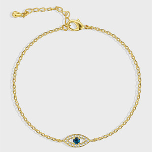 Trendy Fashionable 18k PVD Gold-Plated Brass Thin Chain Women's Eye Design Heart Shape Zircon Stone Claw Setting Charm <b>Bracelet</b> - Product Image 2