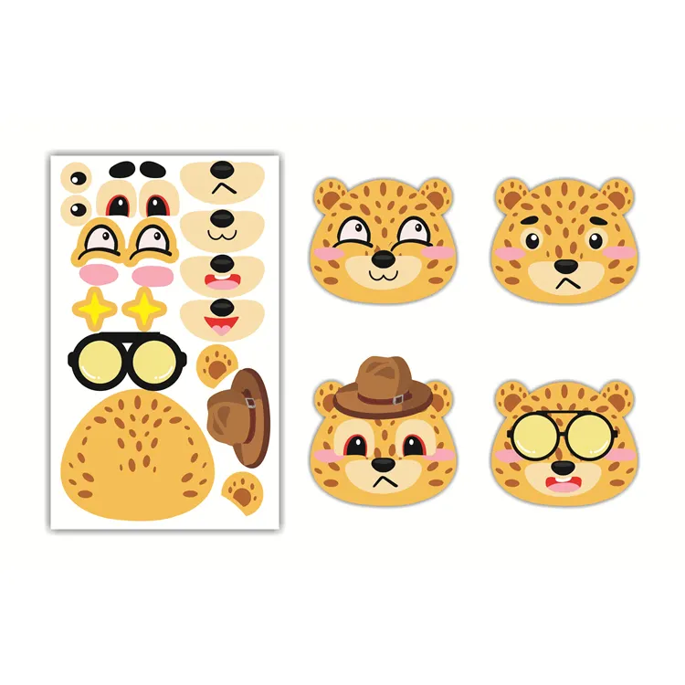 Diy Cute Stickers Children Puzzle Games Make-a-face Leopard Animal Assemble Toys For Kids Training