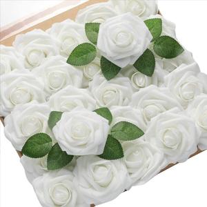 Rosa Artificial de Espuma de 8 cm con Hoja y Tallo, Centros de Mesa, Decoración del Hogar, Decoración para Bodas, Cumpleaños, Navidad, Dí<span class=keywords><strong>a</strong></span> de San Valentín - Product Image 5