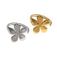 Anillo Abierto de Flor en Acero Inoxidable Chapado en Oro de 18K Personalizado, Anillo Floral Ajustable, Joyería de Moda Diaria para Mujer