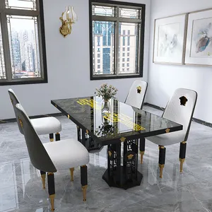 현대 고급 거실 가구 디자인 이탈리아 가구 고급 식탁 직사각형 소결 돌 4 인용 식탁
