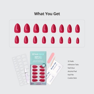 เล็บปลอม BTARTBOX ทำมือ เล็บเจลนิ่มสั้นทรงอัลมอนด์สีแดง ขายส่ง แบบกดติดเอง - Product Image 4