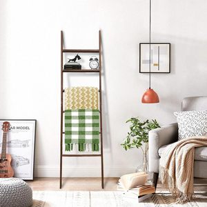 Couverture décorative à 6 niveaux <span class=keywords><strong>en</strong></span> <span class=keywords><strong>bois</strong></span> brun carbone Échelle de 5.5 pieds Style ferme Porte-serviettes Salon Couette penchée au mur Non - Product Image 5