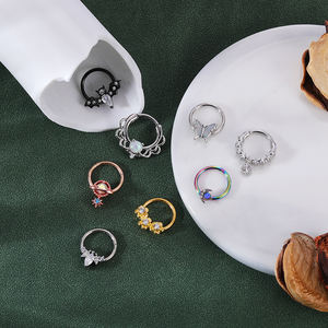 ZESENLIN निविड़ अंधकार तांबा भारतीय फूल तितली नाक अंगूठी क्लिकर महिलाओं के लिए लटकना छेदा नाक भेदी गहने - Product Image 1