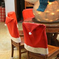 Housse de chaise de Noël I-0044, housse de dossier de chaise rouge avec chapeau de Père Noël, décoration de Noël pour la maison et les fêtes