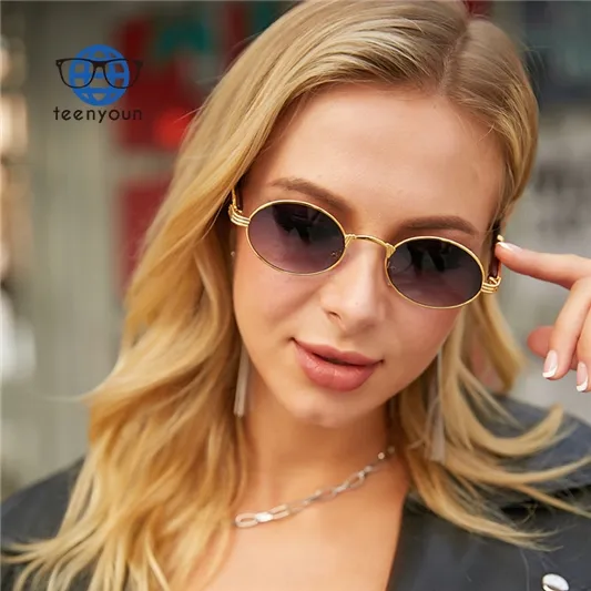 Teenyoun Vintage ahşap güneş kadınlar yuvarlak Punk güneş gözlüğü kadın lüks marka tasarımcısı Lady Shades gözlük 2024 toptan