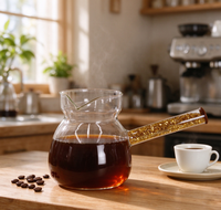 Pichet à café en verre borosilicate résistant à la chaleur avec poignée latérale en pierre concassée dorée et bec en V, pour servir thé et boissons froides, idéal pour la maison et le café
