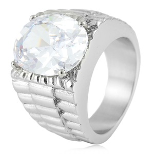 yunnique Men's <b>Titanium</b> Steel <b>Ring</b> With Oval Crystal Prong Setting Geometric Design Wedding Band Fashion Jewelry Gift - Product Image 1