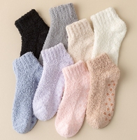 Bonbons couleur hiver corail polaire chaussettes cheville anti-dérapant pantoufles chaussettes confortables chaud sommeil chaussettes