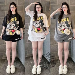 Conjunto Deportivo Informal de Verano para Mujer, Camiseta de Manga Corta Holgada y Pantalones Cortos, Ropa para el Hogar, 2 Piezas, Camiseta Suave para Mujer, Pantalones Cortos - Product Image 4