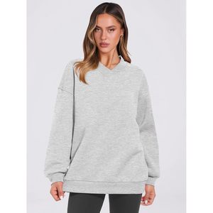 FOXA Womens Oversized V Neck Sweatshirt Fleece Long Sleeve Drop Shoulder Pullover Comfy <b>Top</b> Breathable Casual Wear - Product Image 2