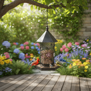 Mangeoire à oiseaux d'extérieur en métal thermolaqué, capacité de 1,8 L pour graines, idéale pour oiseaux <span class=keywords><strong>sauvages</strong></span> suspendue au <span class=keywords><strong>jardin</strong></span> - Vente en gros - Product Image 5