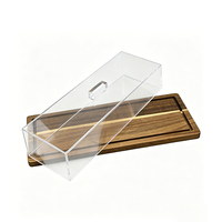 Support à gâteau rectangulaire en bois d'acacia YH avec couvercle en acrylique et plateau de présentation pour pain, assiette à gâteau réutilisable pour anniversaire et mariage