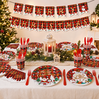 Ensemble de fournitures pour fête de Noël : bannières, assiettes en papier, gobelets, serviettes, couverts pour la décoration des fêtes